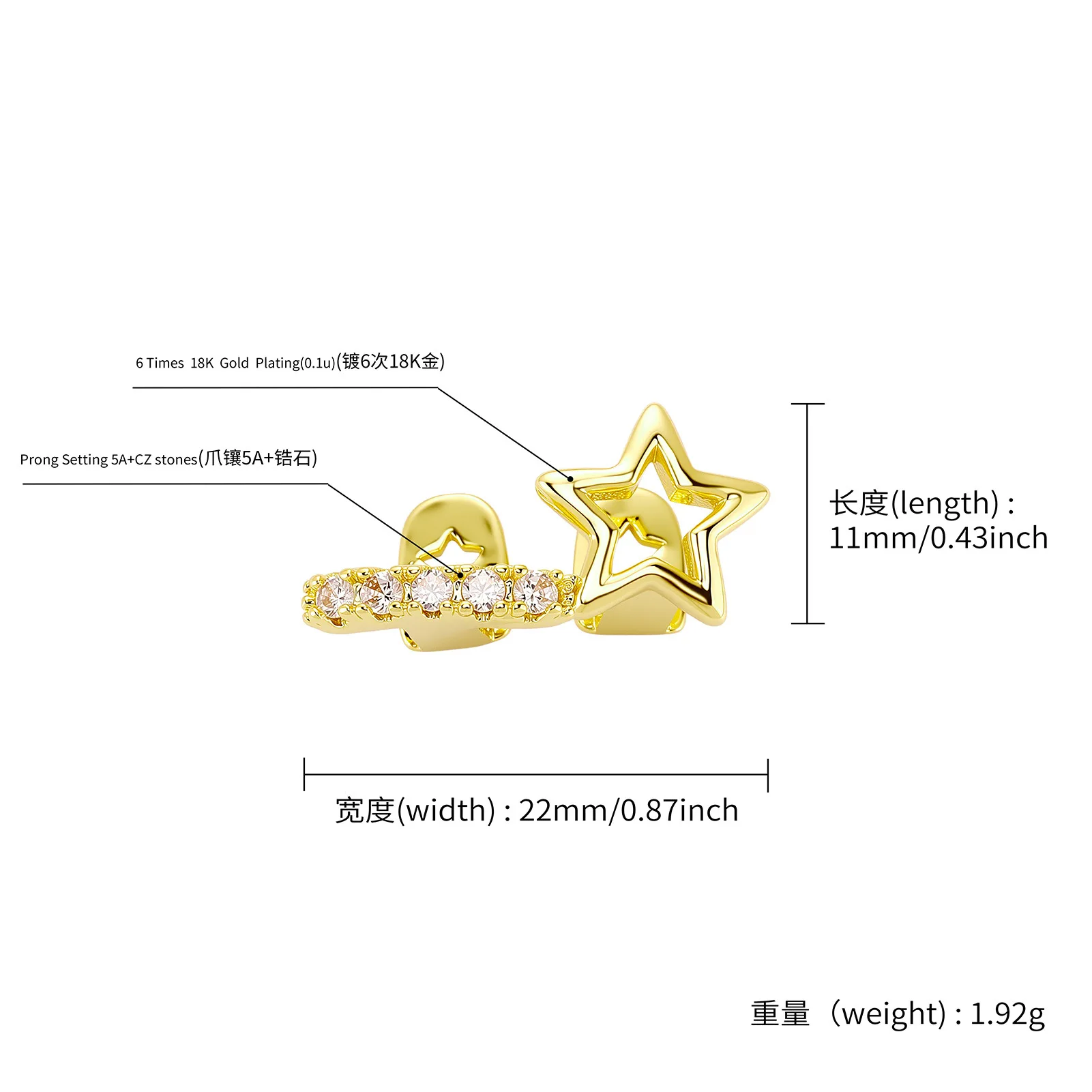 1Pcs Fashionable Women's Tooth Jewelry Hollow Five-Pointed Star & Bar Zirconia Double Tooth Accessory Unique Dental Jewelry image 6