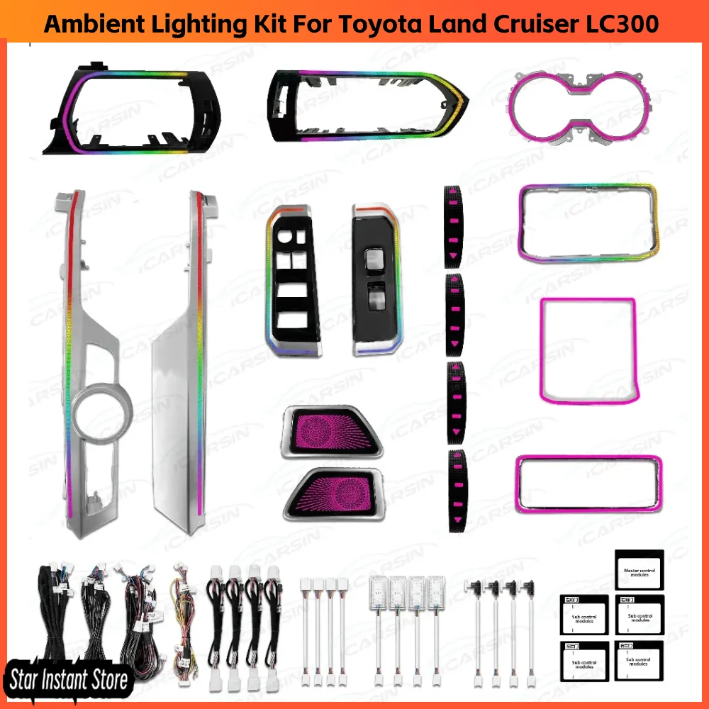 

Обновление 256 цветов символьной светодиодной подсветки салона автомобиля для Toyota Land Cruiser LC300 2022-2023, аксессуары для атмосферных полос