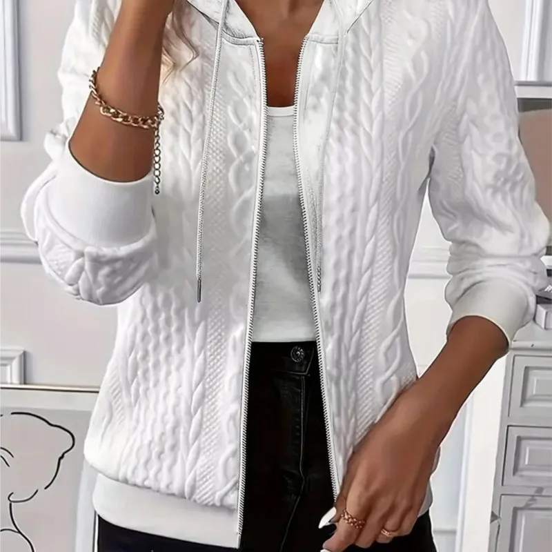 

Solid Color Long Sleeved Knitted Zipper Hooded Sweatshirt Jacket Autumn Winter Women Casual Slim Fit Jacket Chaquetas De Mujer