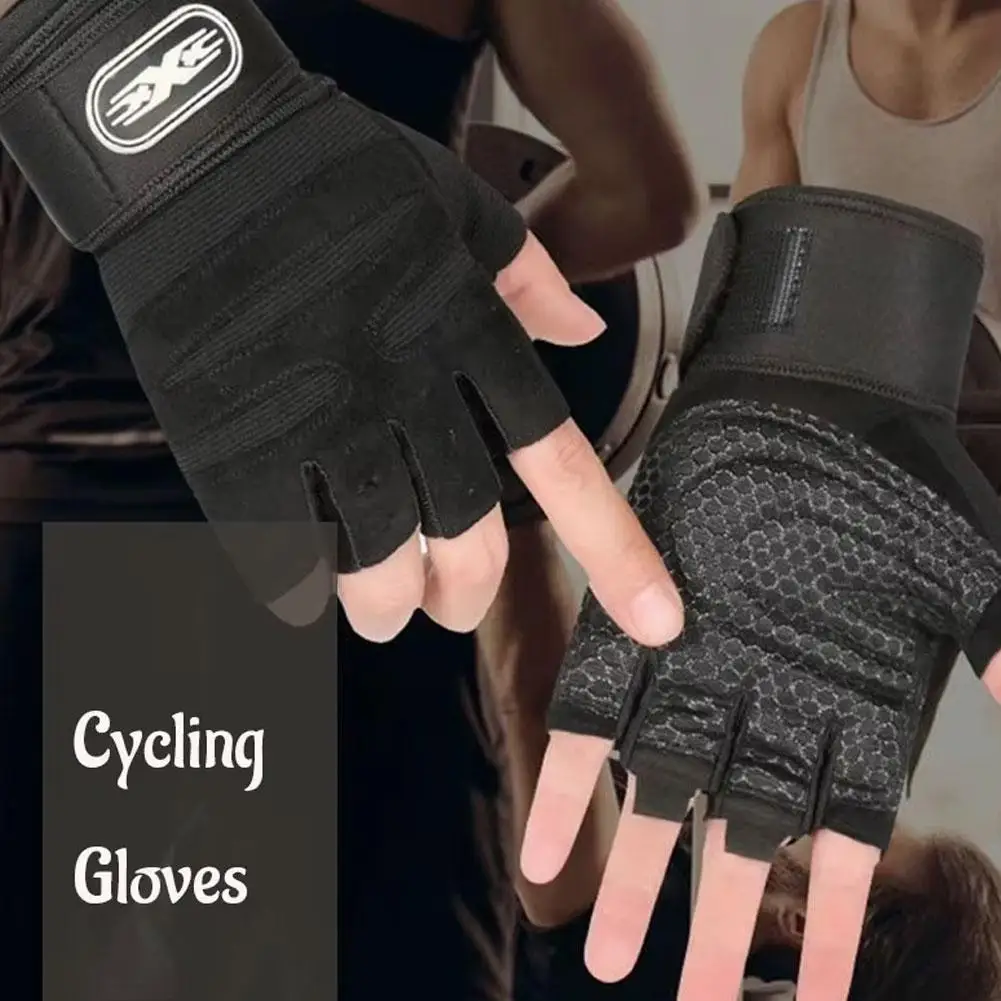 Gym Fitness Weightlifting Gloves Wristband Support Anti-slipcycling Breathable Powerlifting Bicycle Bodybuilding Training G M7j6