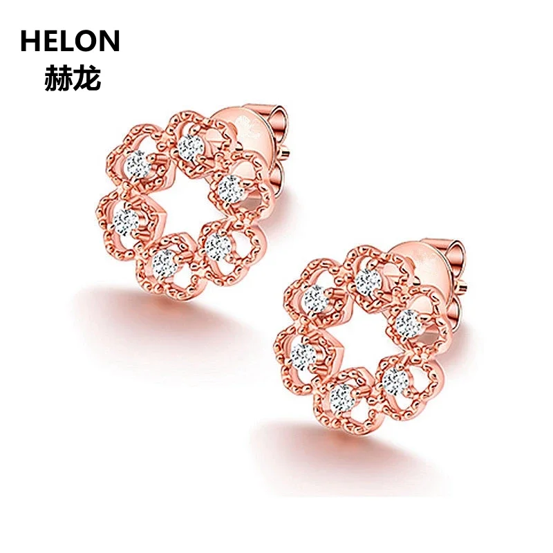 0.1ct Natural Diamonds Stud Earrings for Women Solid 14k Rose Gold Heart Fine Jewelry Millgrain