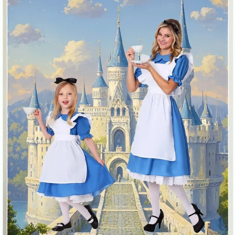 

Alice Costume Blue Maid Parent-Child Dress Stage Performance Children Women Girls Dresses Halloween Party Role Play Outfit