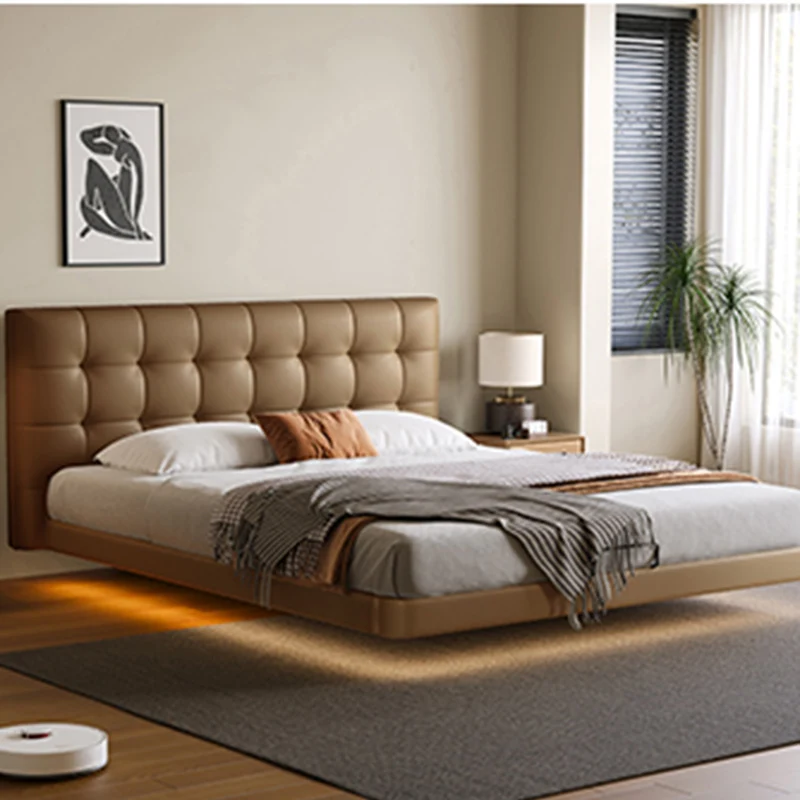 

Modern Leather Bed Italian Luxury Double Unique Bed Headboard Lounge Upholstery Cama De Lujo Para Dormitorio Bedroom Furniture