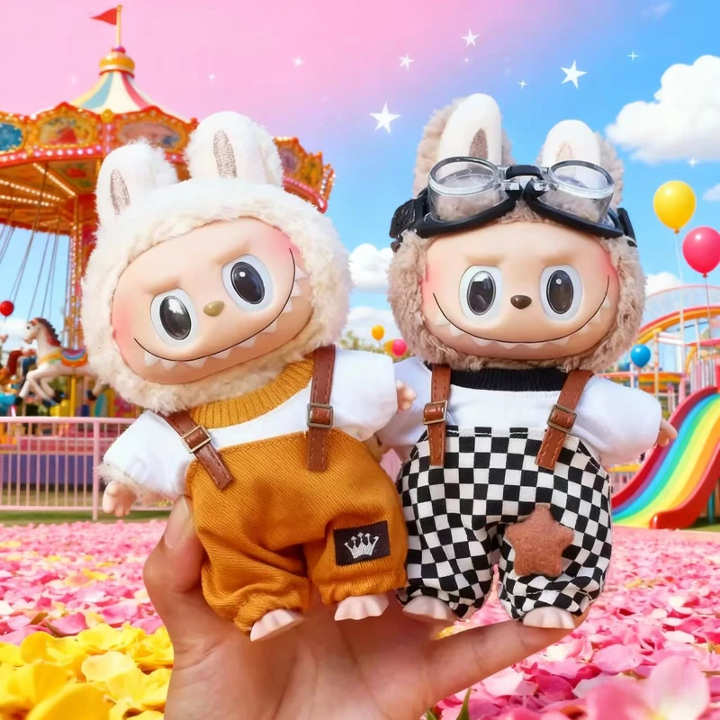 

17cm Mini Plush Doll'S Clothes Outfit Accessories For Korea Kpop Exo Labubu Idol overalls pants set Macaron doll Clothing Gift