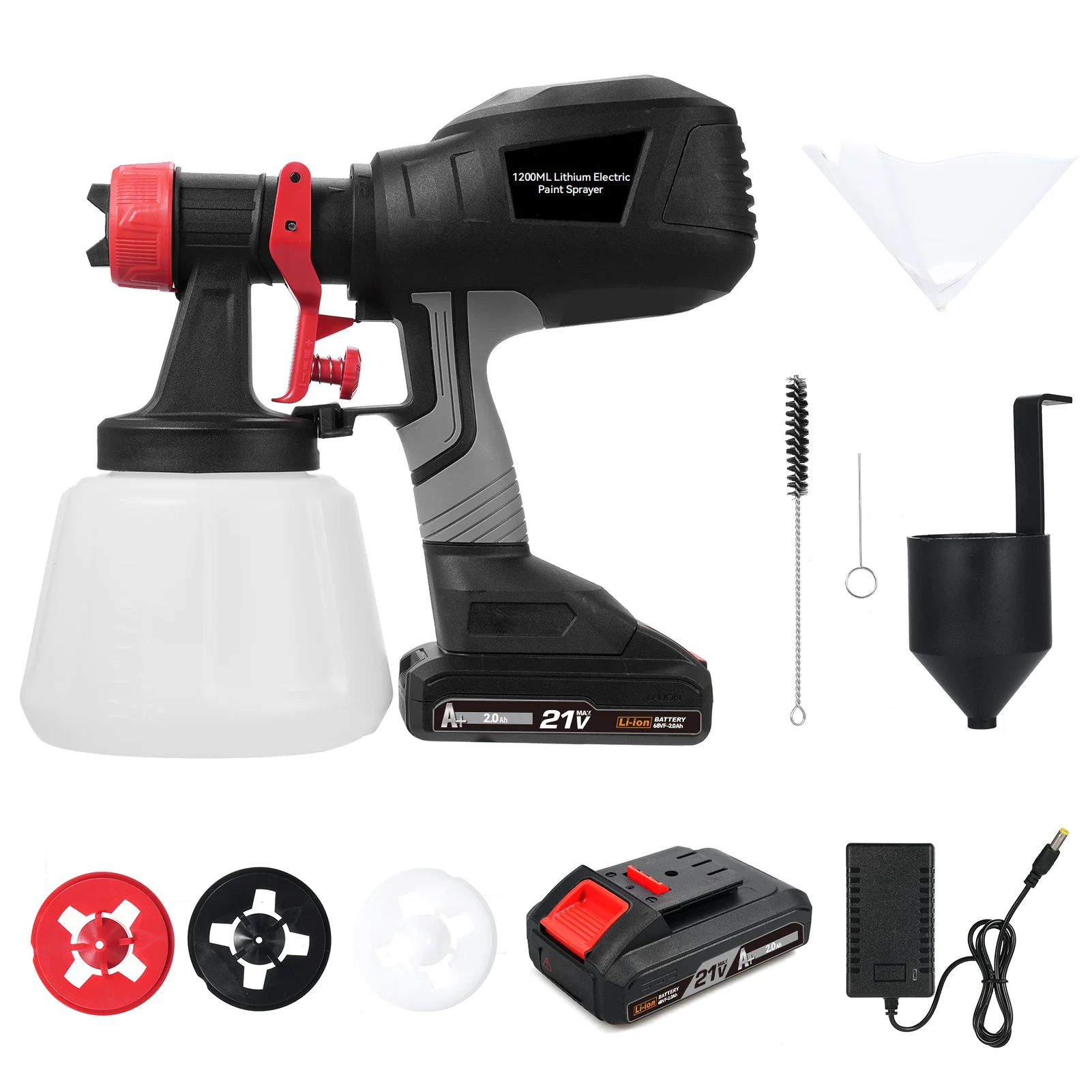 

Электрический распылитель краски с 2 батареями 21 В, 2,0 Ач, распылитель с 4 насадками, 3 режимами распыления и контейнером 1200 мл для Ho