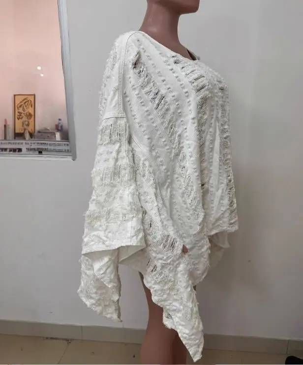 

New Women's Denim Cut Washed and Fashion Loose Cape Denim Top Personalized High Street Style Female Fashion Pullover Tee