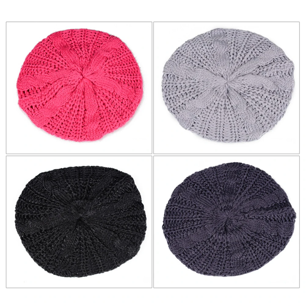 

Twist Spherical Knitted Hat Women Beanie French Beret Cap Dark Grey Braided Winter Hats Warm Style Durability Fashion Gift