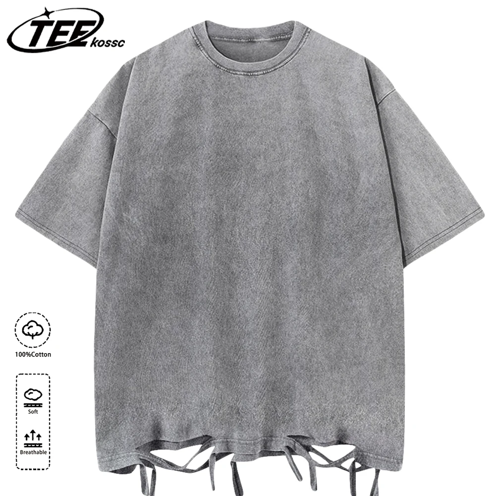 230g Baumwolle Retro Punk T-Shirt Drop Schulter Ärmel Männer Frauen Vintage Kurzarm T-Shirts einfarbige Hip Hop lose T-Shirts – Detail 21