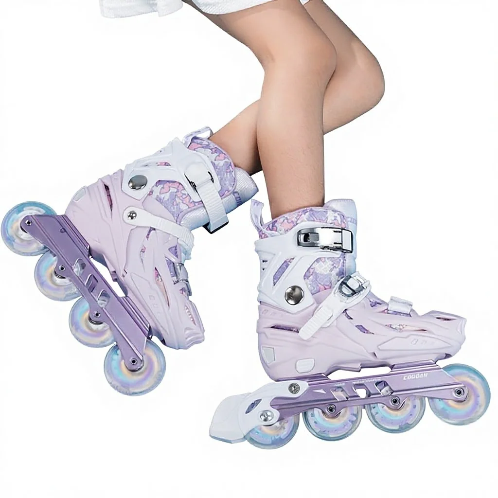 

Children's Boys Girls Roller Skates Beginners Adjustable Genuine PU Mesh Cloth Shell TPR Wheels Single Row Professional