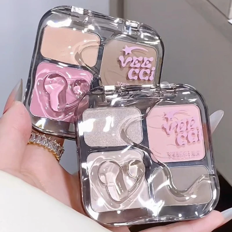 VEECCI Paleta de maquiagem para contorno facial, iluminador de longa duração, pó fosco, sombra para os olhos do nariz, cosméticos