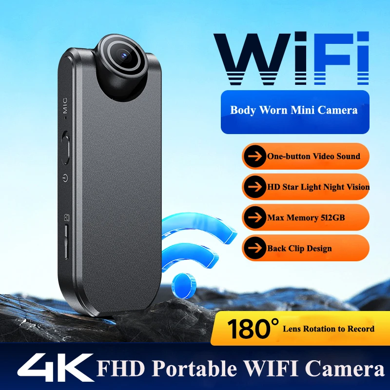 

M23 FHD Real 4K WIFI Mini Camera CCTV Body Chest Cam Back Clip Star Light Night Vision An-ti Shake Car Recorder Action Cam