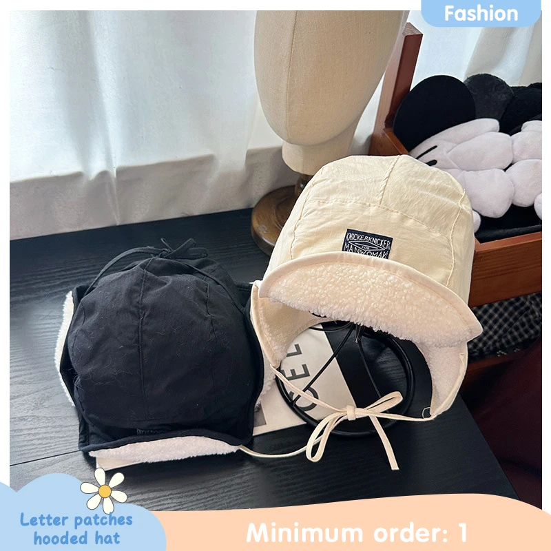 Autumn and Winter New Letter Patch Cold-proof Earmuffs for Men and Women Daily Outdoor Cycling Warm Allmatch Casual Pullover Hat