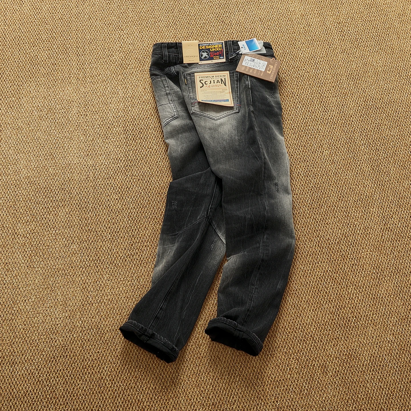 กางเกงยีนส์เดนิมทรงตรงสไตล์อเมริกันเรโทรใหม่ประจำฤดูใบไม้ร่วง-ฤดูหนาวปี 2025 ผ้าคอตตอน 100% ซักฟอกแบบวินเทจ แฟชั่นผู้ชาย สไตล์ลำลอง