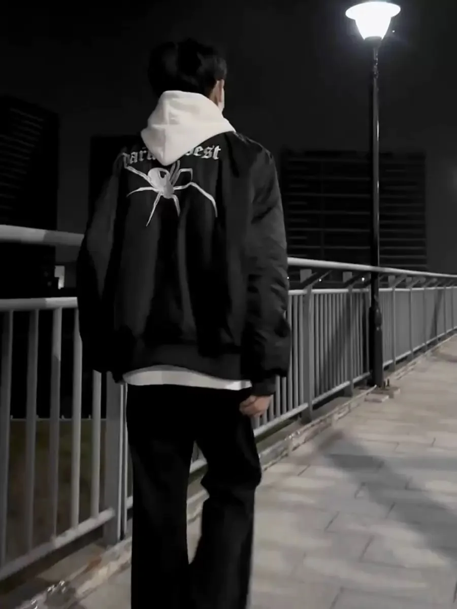 

Ретро-куртка-бомбер с вышивкой в виде паука в американском стиле, свободная, модная, для мужчин и женщин, весна-осень-зима, бейсбольная куртка