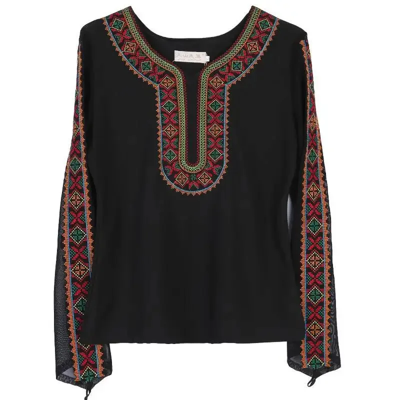 شينجيانغ أعلى العرقية المميزة المطرزة نمط الإناث الأويغور الفن امتحان ممارسة ارتداء قميص زي ساحة الرقص