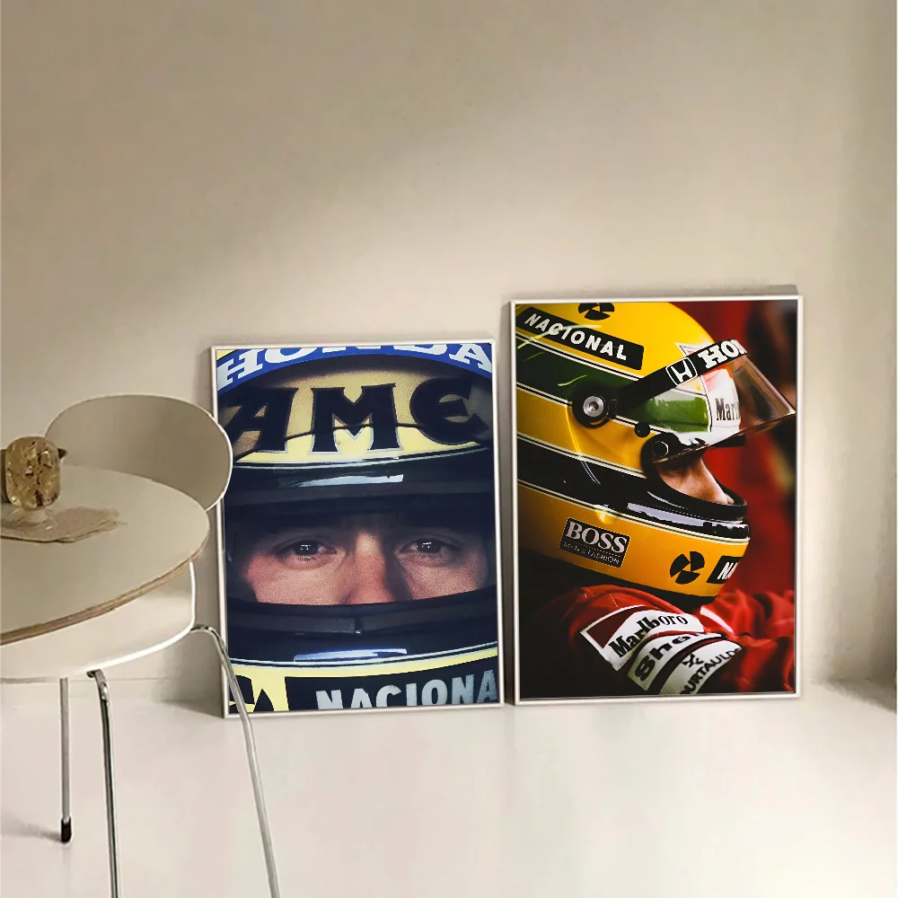 F1 Ayrton Tacing Driver Senna Poster Stickers Living Room Bedroom Entrance Cafe Wall Art Decoration Painting Aesthetic Decor