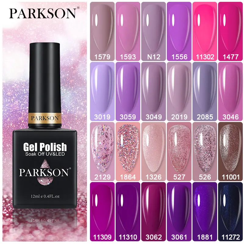 

Parkson Purple Series Gel Nail Polish 12ml Long Lasting For Manicure Nail Art Soak Off Glitter Lacquer Varnish HEMA TPO Free Gel
