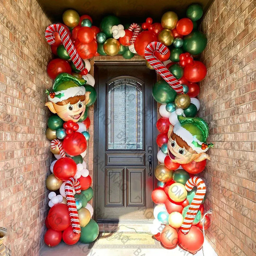 88 pçs conjunto de balão de natal vara de doces filme de alumínio balão vermelho verde branco natal ano novo balão corrente arco grinalda conjunto