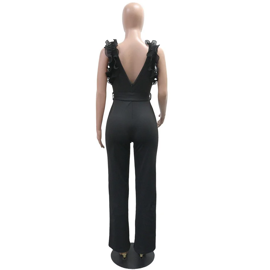 Elegant Jumpsuits & Rompers for Women Deep v Neck Ruffles Slashes Fashion Ladies Birthday Party Dinner Outfits Overalls Clothes
