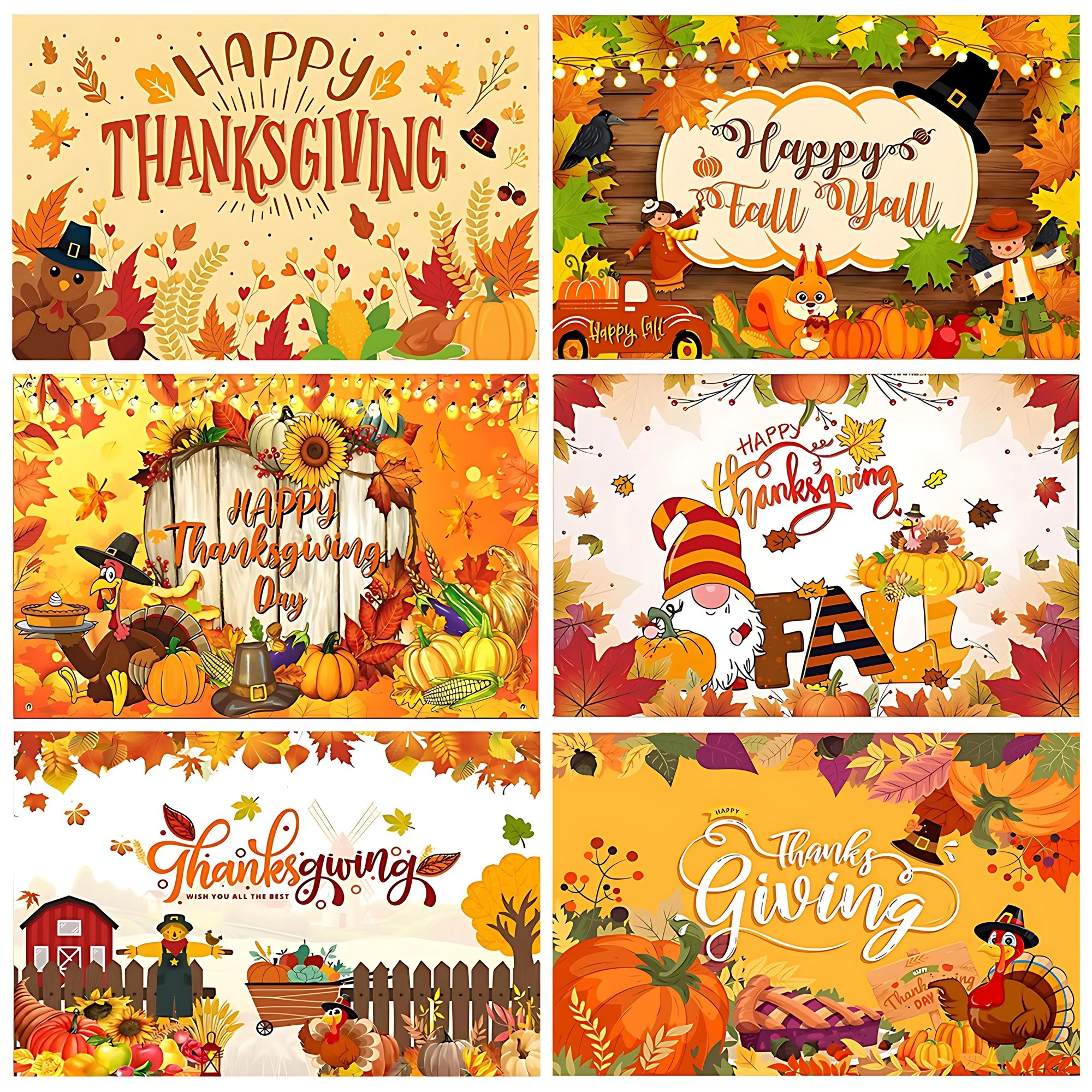 Happy Thanksgiving Day Background Autumn Pumpkin Turkey Barn Maple Leaf Scarecrow Harvest Party Decor Banner Photo Shoot Props