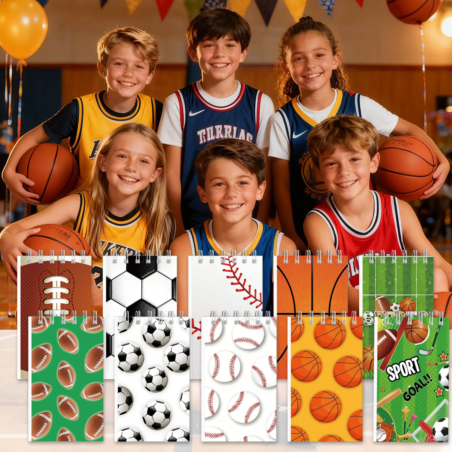 Multi Sports Ball Mini Spiral Notebook 24 Pages Basketball Football Soccer Baseball Print Portable Pocket Notepad Sports Theme S view 5