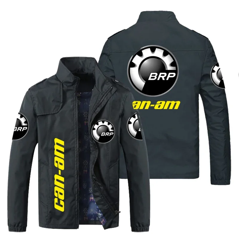 Jaket pria kasual, jaket Bomber Hip-Hop ramping ritsleting cetak Logo Windbreaker musim semi musim gugur