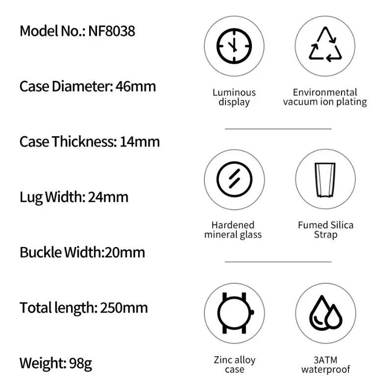 NAVIFORCE 남성용 시계 스포츠 방수 석영 손목 시계 크로노 그래프 군사 시계 빛나는... - 1
