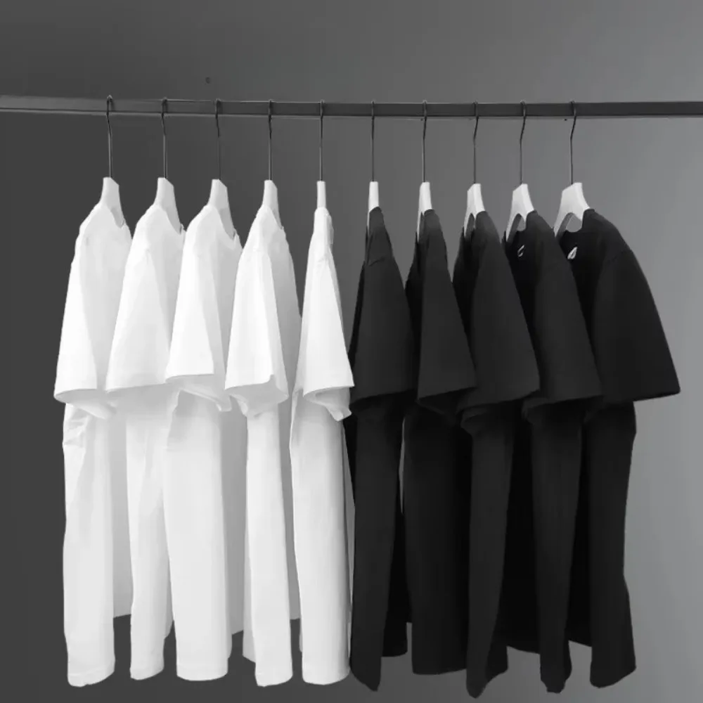 Baumwoll-Oversize-T-Shirt für Herren, Kurzarm, Modemarke, Trend, Weiß, Schwarz, Kleidung, T-Shirts, Damenprodukte, Sommer, S-3XL – Detail 2