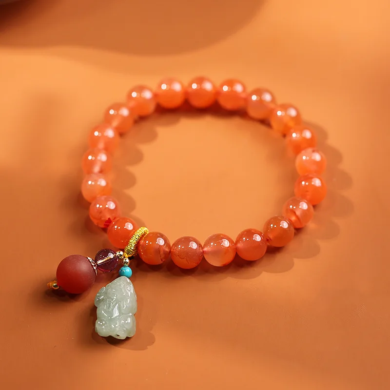

Натуральный сычуаньский материал, южный агат, вишнево-красная круглая бусина, один круг, нефритовый аксессуар Pixiu, женский браслет