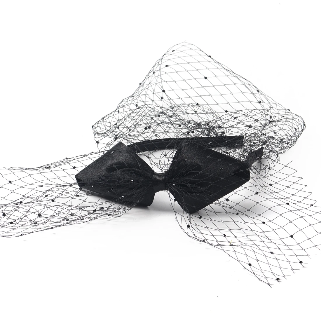 Black Handmade Crystal Bow Veil Hair Band Accessories Headband Fascinators For Women Hairpieces Tea Party Bridal Wedding Dress