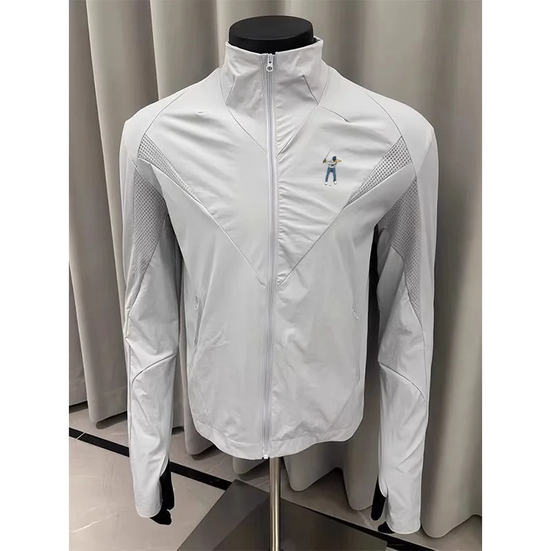 

Summer Ice Silk Golf Jacket for Men Stand Up Collar Golf Sun Protection Clothing Outdoor Fishing Clothing Men Golf Wear