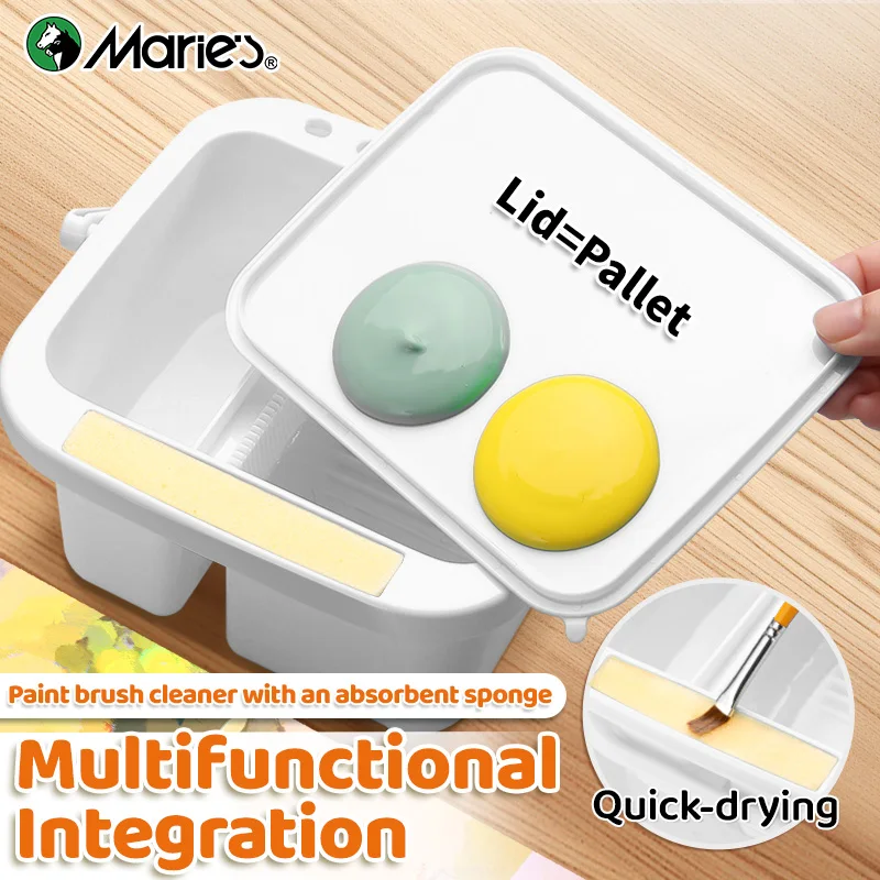 Marie's White Paint Brush Cleaner Washer with Lid,Paint Wash Pen Holder,Multipurpose Portable Brush Washing for Watercolor,Gouac
