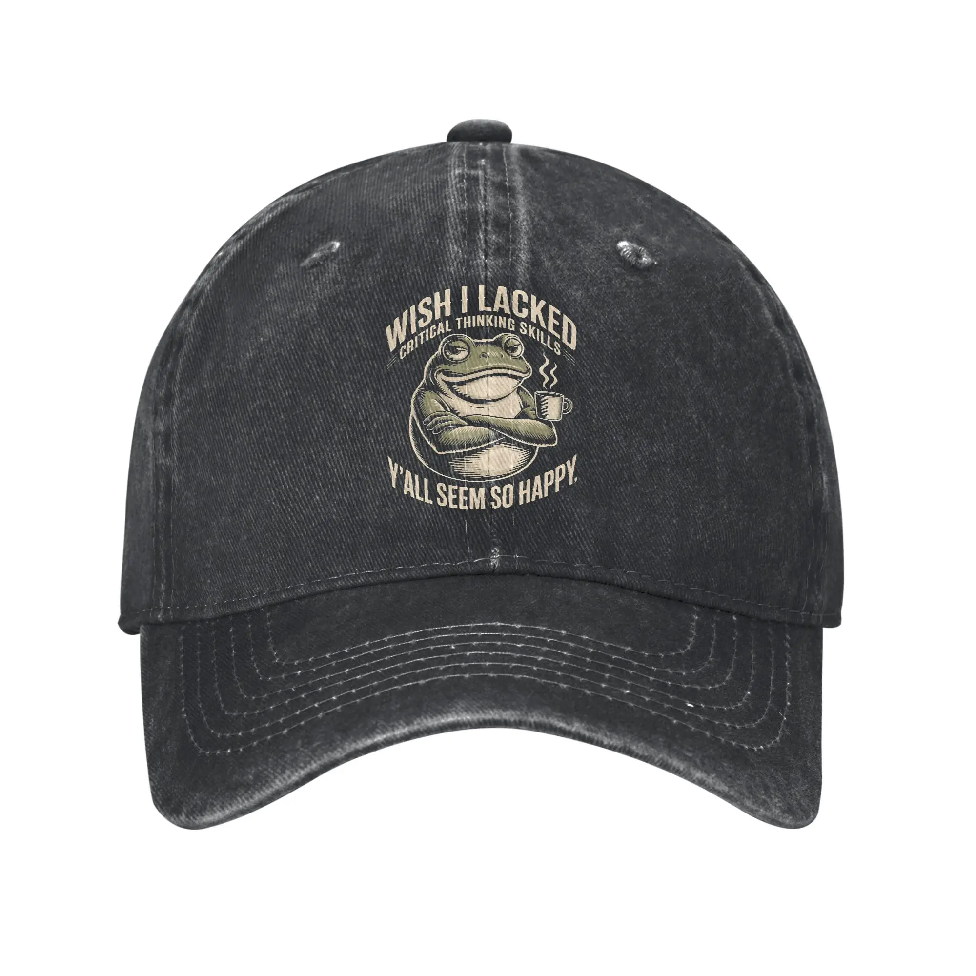 Wish I Lacked Critical Thinking Skills Funny Coffee Frog Classic Sun Baseball Cap  Casual Unisex-Teens Washed Trucker Hat