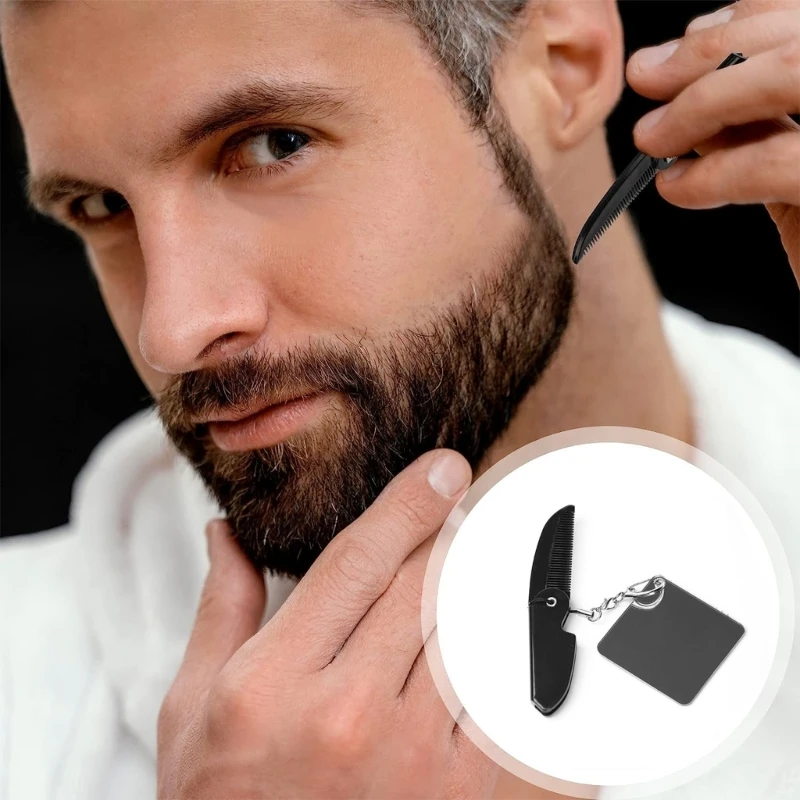 Folding Beard Comb with Mirror Mustache Comb Small Pocket Smooth Hair Comb for Men Everyday Grooming and Hair Care Dropshipping