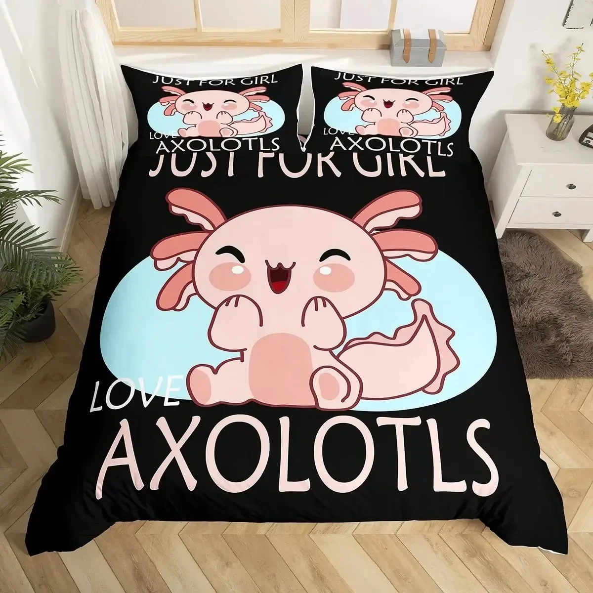 3D Print Cartoon Axolotl Duvet Cover Set KingQueen Size Kids Girls Boys Cute Rainbow Sea Wildlife Animal Reptile Bedding Set