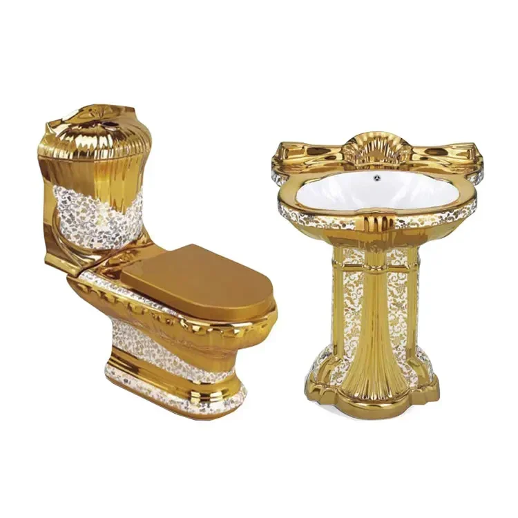 European Luxury Vintage Bathroom Wc Ceramic Gold Two Piece Toilet Hot Sales