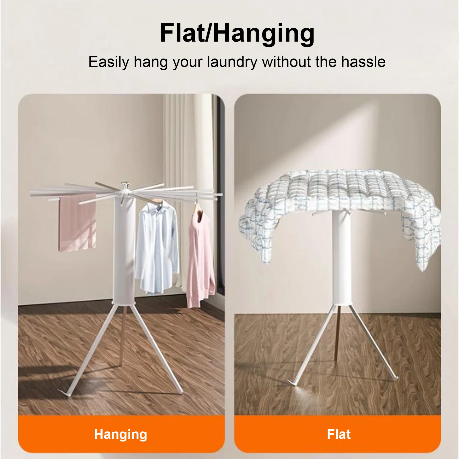 Folding Clothes Drying Rack Installation-Free Floor Balcony Folding Drying Rods Indoor Invisible Vertical Clothesline