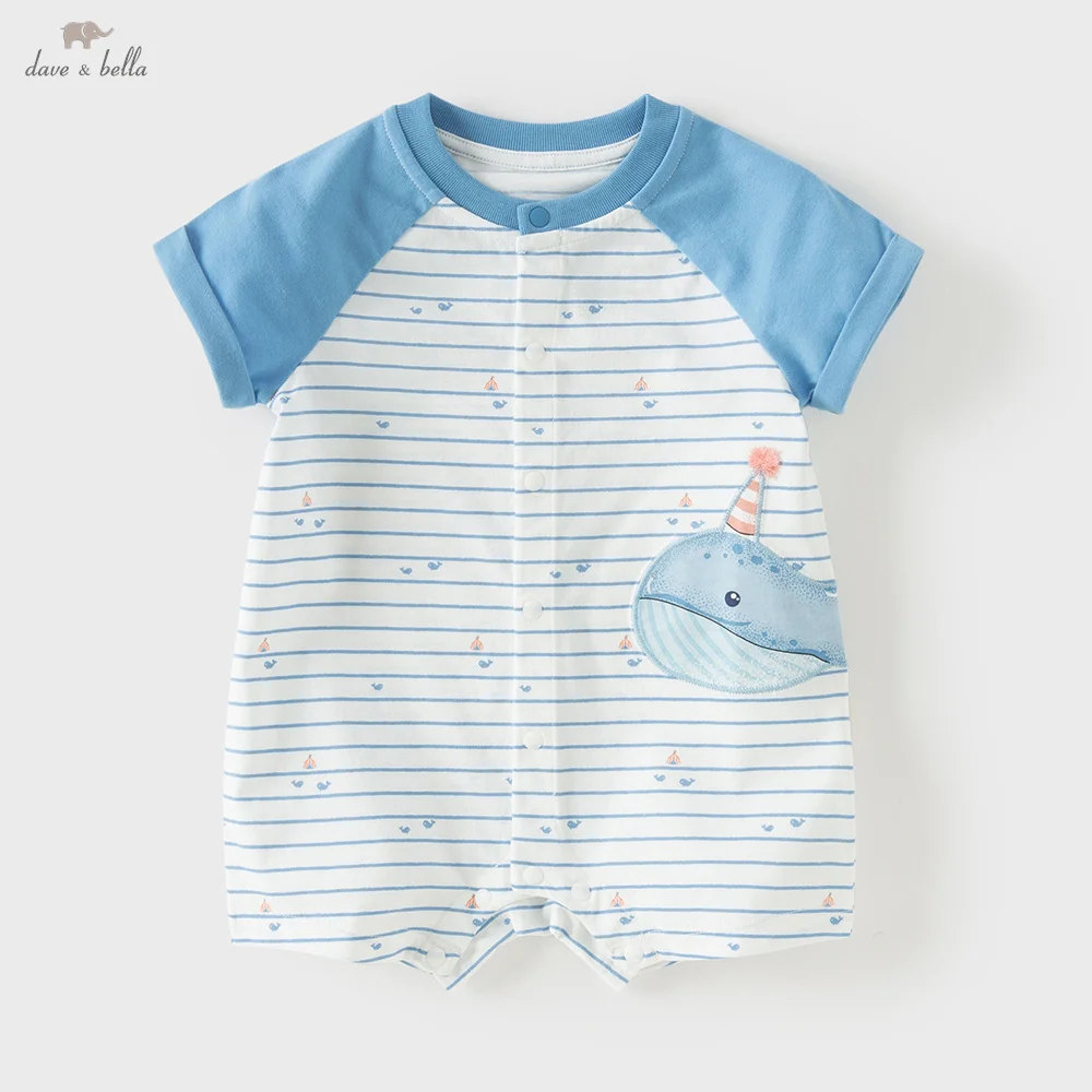 Dave Bella Newborn Jumpsuit Baby Boys Summer Romper Pure Cotton Casual Creeper Fashion Short Sleeves Stripes Comfort DB2262077