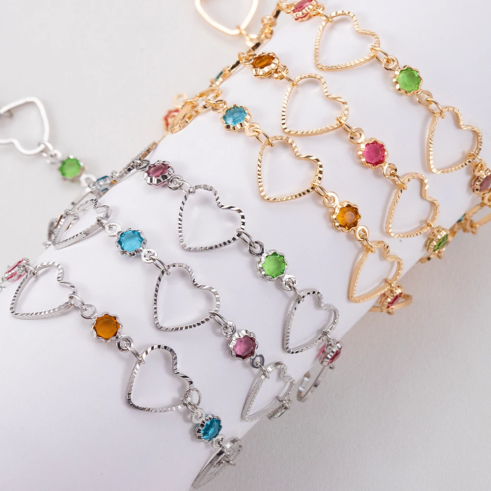 

1meter Crystal Love Heart Charm Copper Chains Rhinestone Glass Flower Bead Necklace Bracelet Chain for Jewelry Making DIY