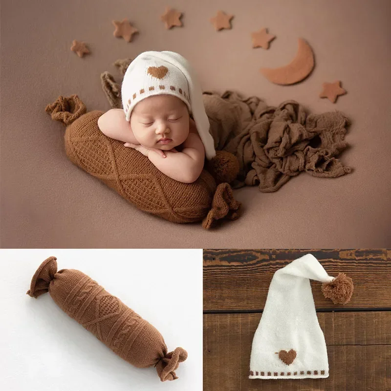 

Cute Baby Photography Props Super Comfortable Knitted Little Hat Neonatal Photography Assistant Candy Pillow Construction Props