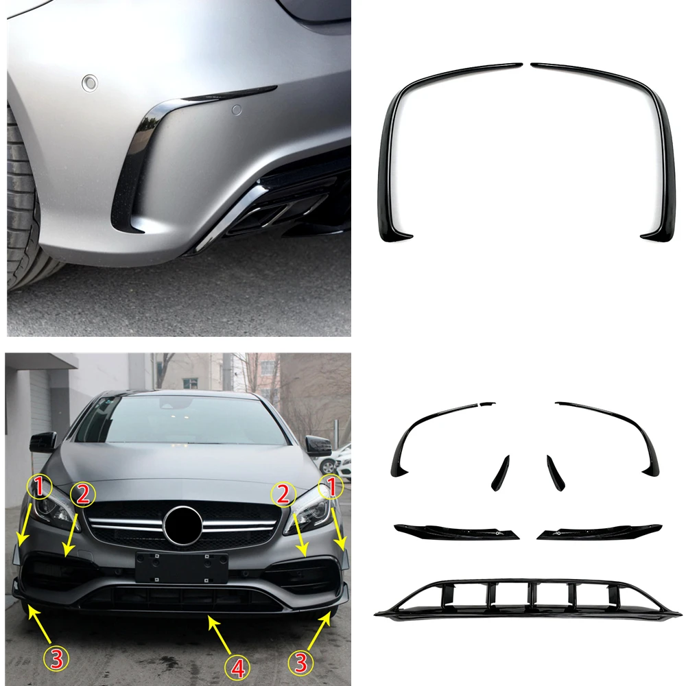 Car Front Bumper Splitter & Rear Bumper Side Trim For Mercedes Benz A Class W176 A250 A45 AMG 2016-2018 4 Door Sport Hatchback