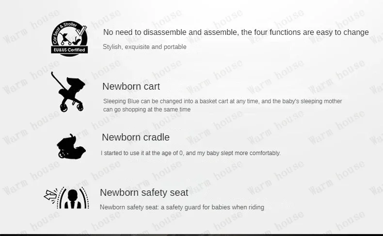 EU auf Lager 4In1 Kinderwagen, multifunktionaler Kinderwagen faltbar mit Autositz Babyautowagen tragbarer Kinderwagen 3in1 – Detail 7