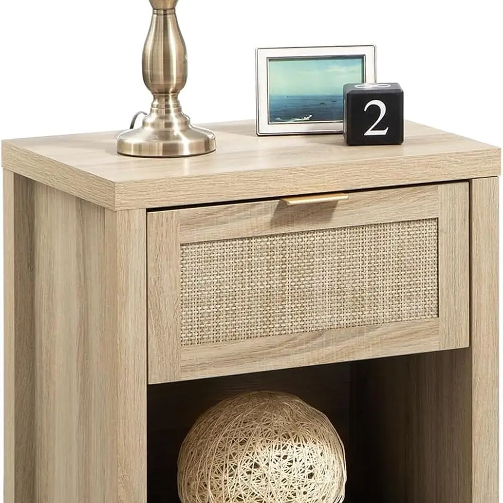 

Прикроватные тумбочки, прикроватная тумбочка в стиле бохо, прикроватная тумбочка с выдвижным ящиком и открытой полкой для спальни, светлый дуб