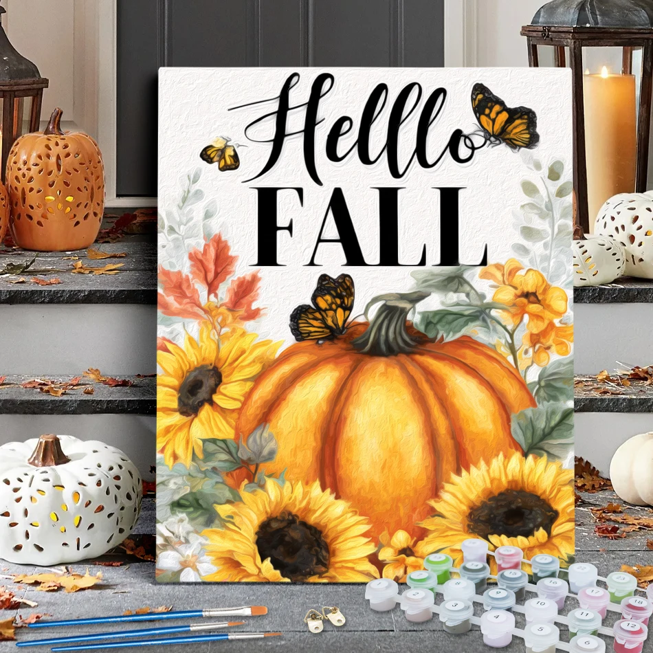 

RUOPOTY Diy Oil Painting By Numbers For Beginner Halloween poster simple pumpkin Watercolor Easy Paint Kit Acrylic Paints Canvas