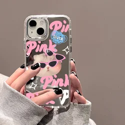 Custodia per telefono con specchio per trucco gatto carino rosa per custodie iPhone 15 Pro Max iPhone14 11 12 13 14 Pro Max XR XS Max Cover posteriore in vetro duro