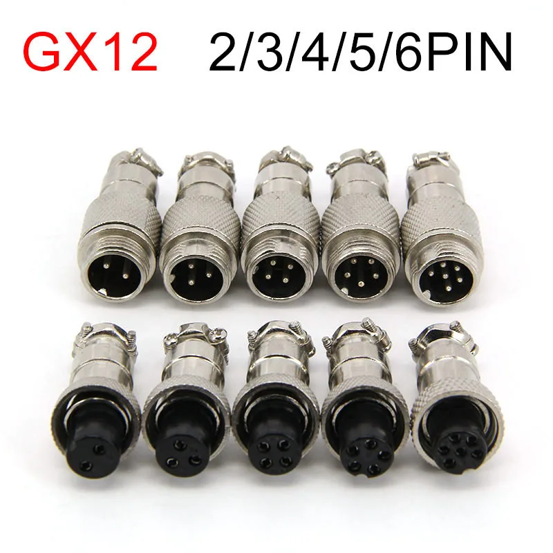 1set GX12 2/3/4/5/6/7 Pin core Aviation Male and Female 12mm Circular Socket Plug Wire Panel Connector T1