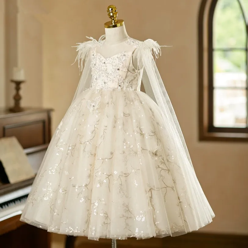 Hochwertiges Abendkleid für Mädchen, geeignet für Kinderklavierkonzerte, Geburtstage, Hochzeiten, Blumenmädchen, Modell A5063, Großhandel, Abendkleid. – Detail 5