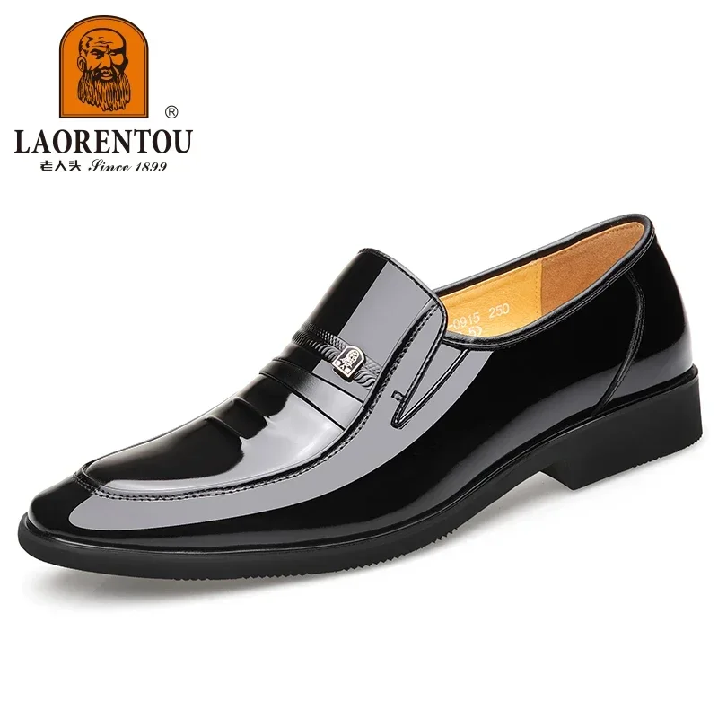 LAORENTOU  genuine leather breathable summer hollowed out men\'s business dress British leather shoes black 0915