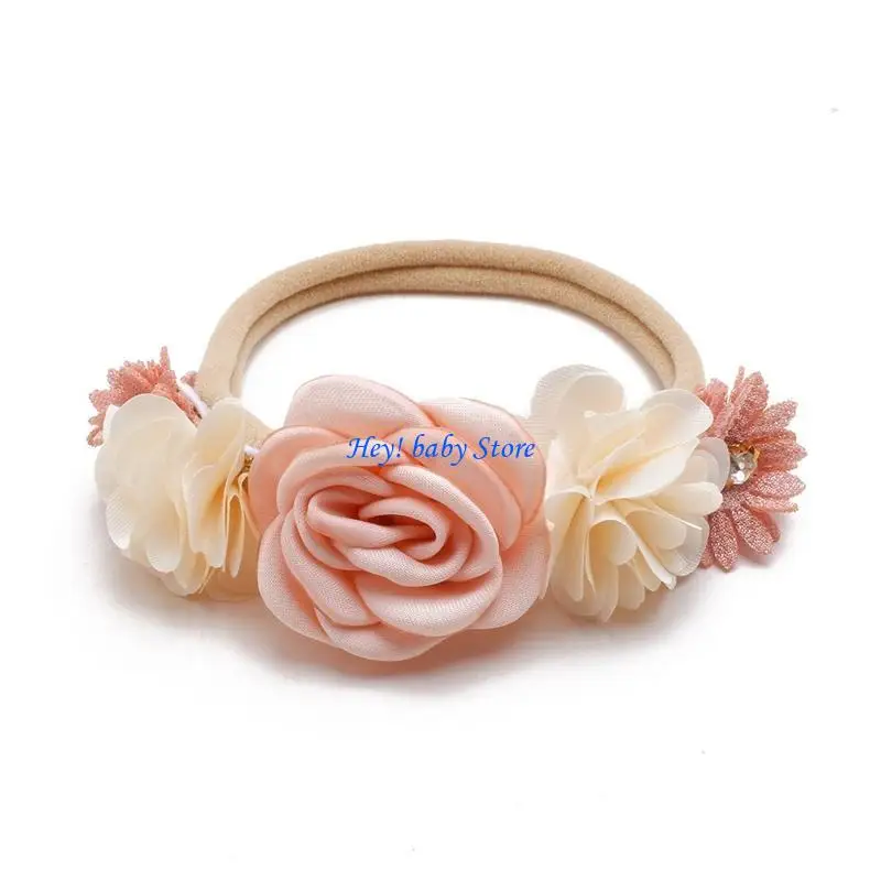 

Q1FE Artificial Flower Baby Headband Hundred Day Newborn Infant Toddler for Baby Shower Little Girls Photograph Props