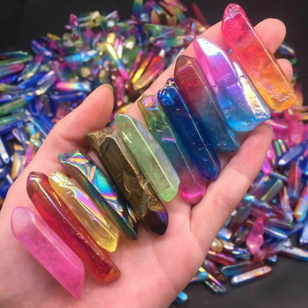 100g Large Lot Of Titanium Rainbow Aura Lemurian Quartz Crystal Point Healing 5-15pcs